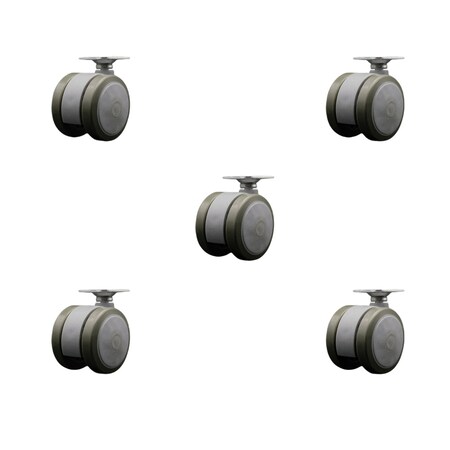 Service Caster 2'' Gray Floor Safe Twin Wheel Casters Top Plate, 5PK SCC-TP02S50-TPR-GRY-5